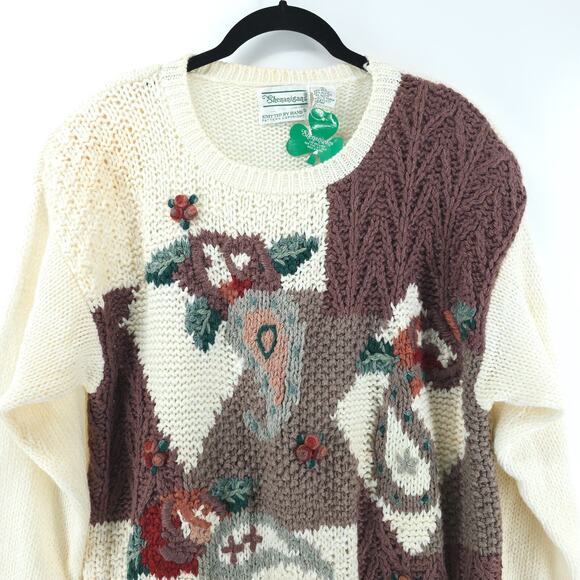 Vtg Deadstock Cottagecore Y2K Shennanigan's Hand Knit 3D Heritage Floral Tunic L - Picture 2 of 16